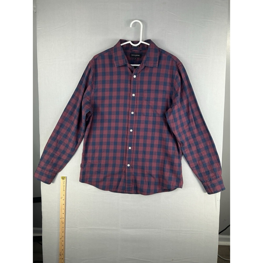 Banana Republic Shirt Mens Large Red Blue Plaid Button Up Long Sleeve Untucked